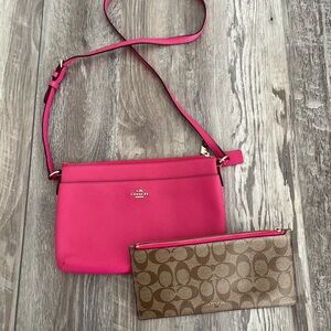Coach Pink Crossbody Bag and Brown Wallet Set